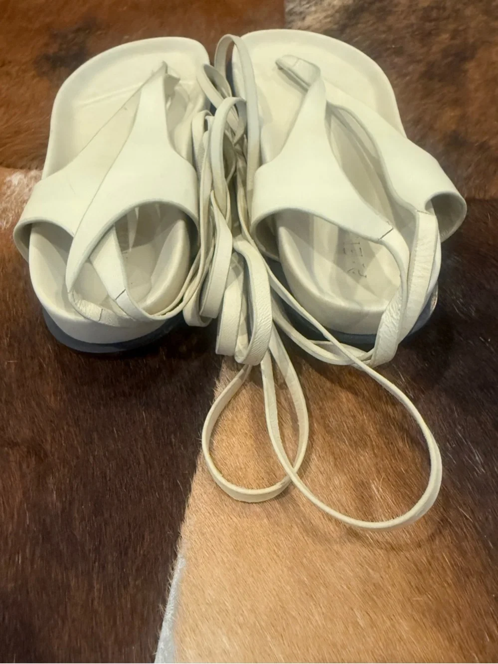 A. Emery Shel Ankle Wrap Sandals - Cream